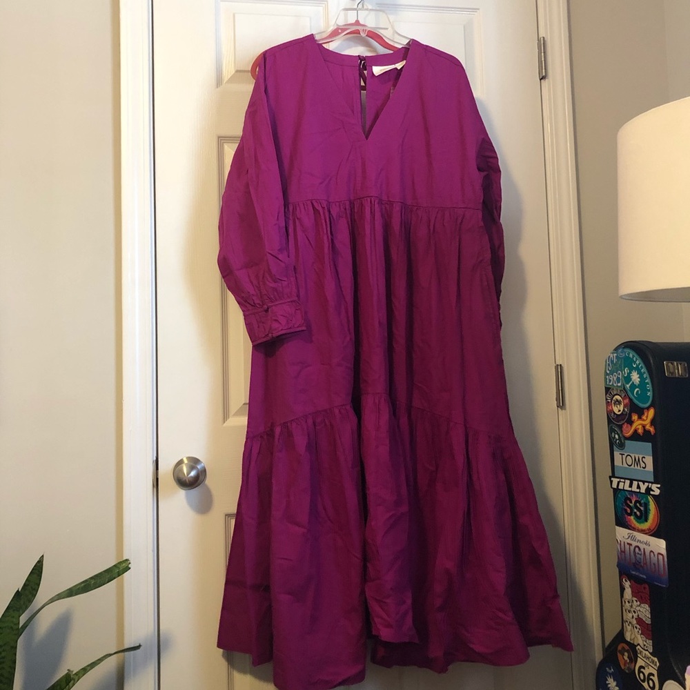 Anthropologie Magenta Tiered Midi Dress - Picture 5 of 7